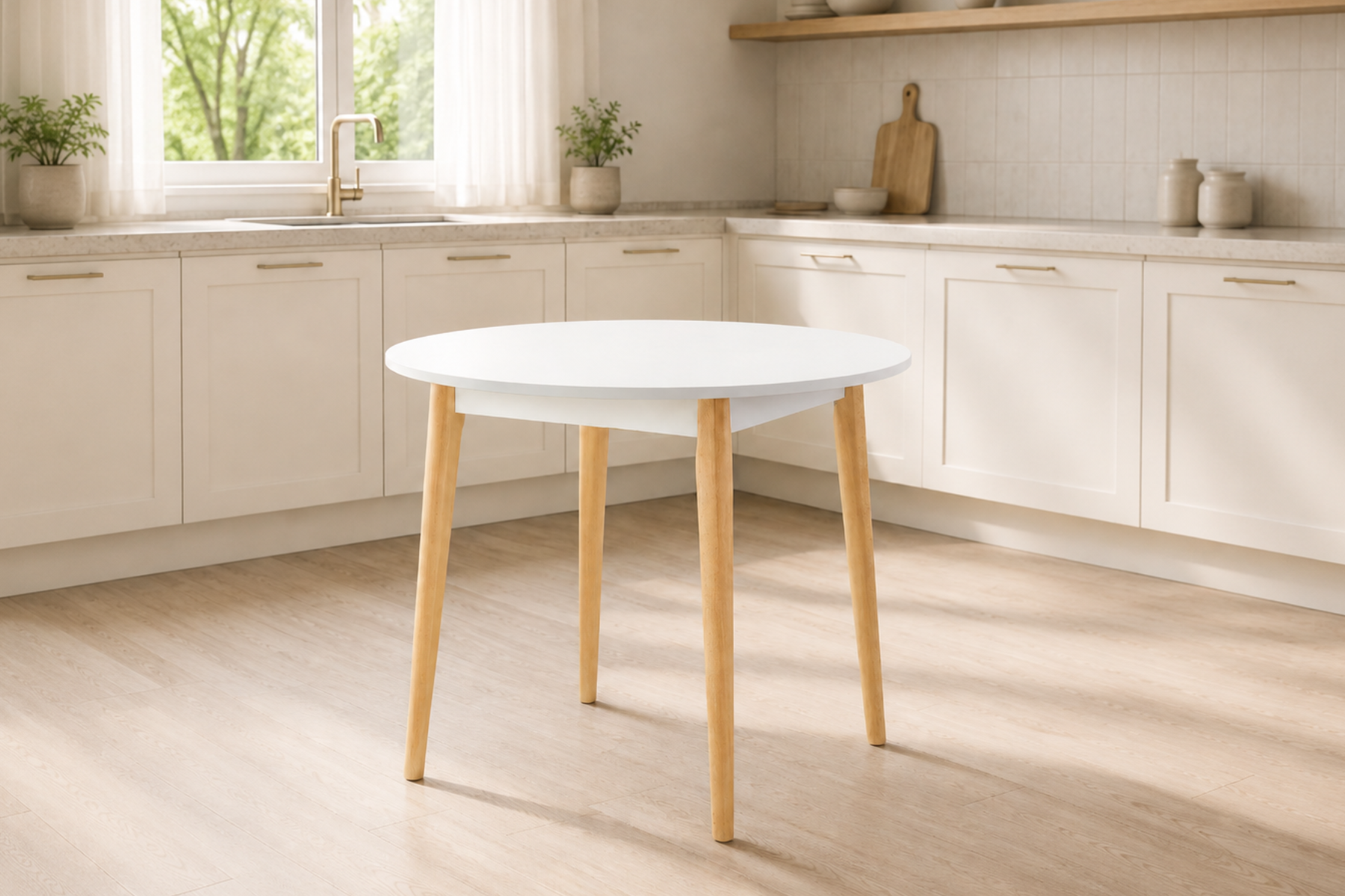 Vilinze Avanos Yuvarlak Sabit Mdf Mutfak Masası - Q90 Cm Beyaz - Naturel