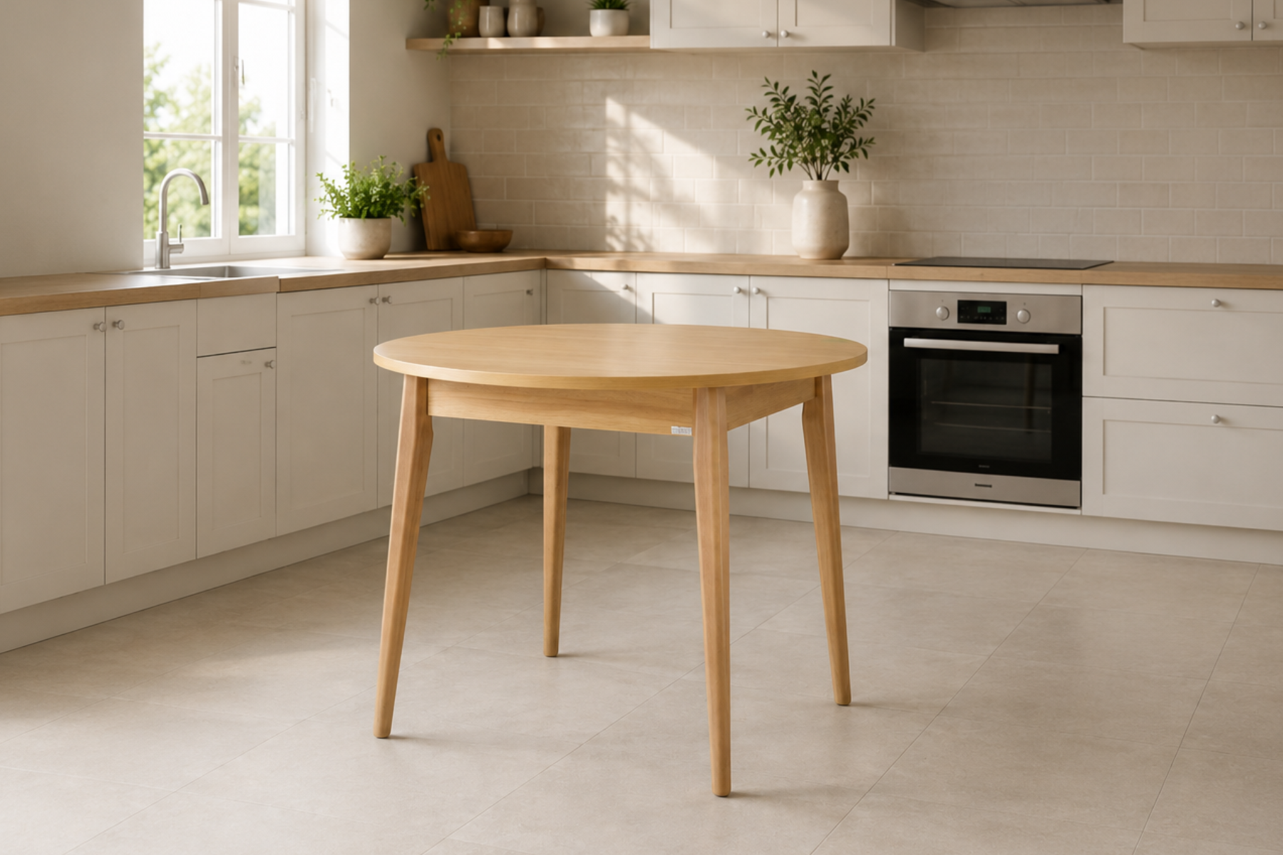 Vilinze Avanos Yuvarlak Sabit Mdf Mutfak Masası - Q90 Cm Naturel - Naturel
