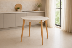 Vilinze Avanos Yuvarlak Sabit Mdf Mutfak Masası - Q90 Cm Traverten - Naturel