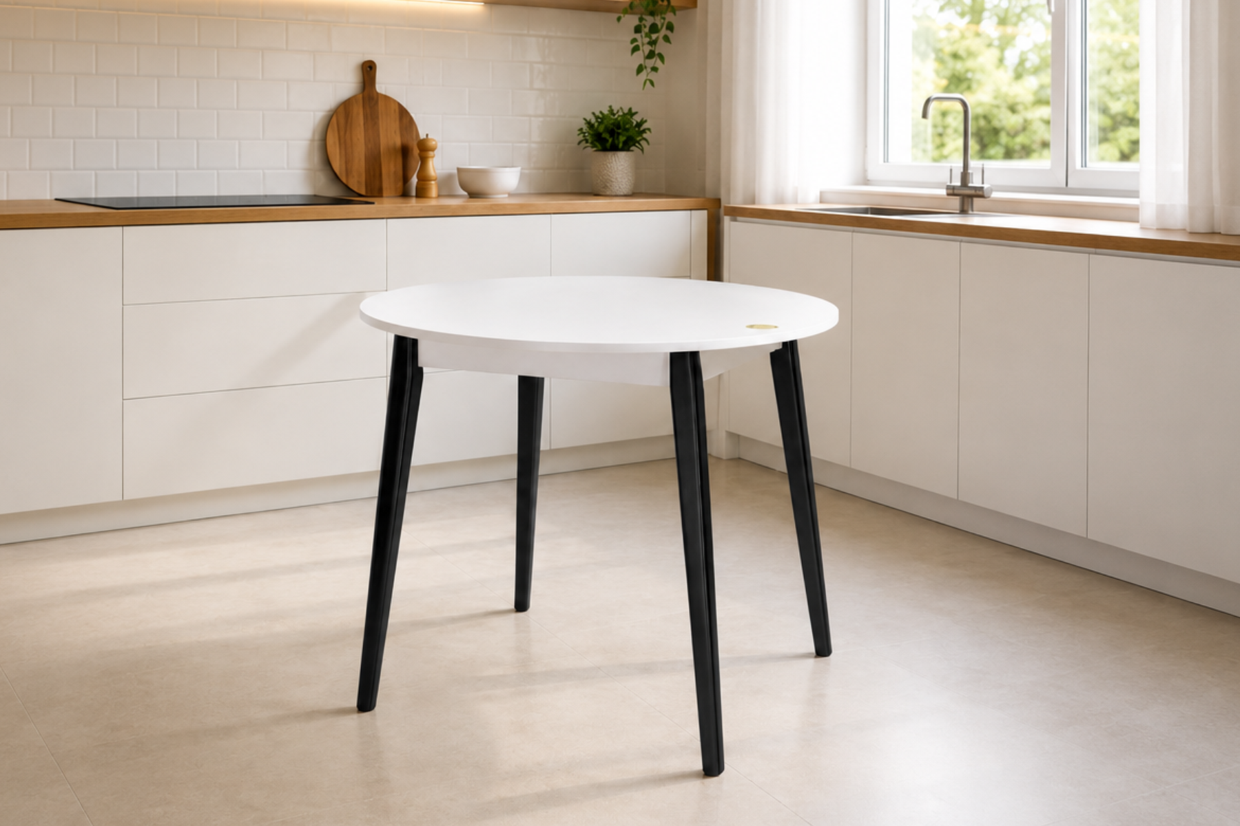 Vilinze Avanos Yuvarlak Sabit Mdf Mutfak Masası - Q90 Cm Beyaz - Siyah