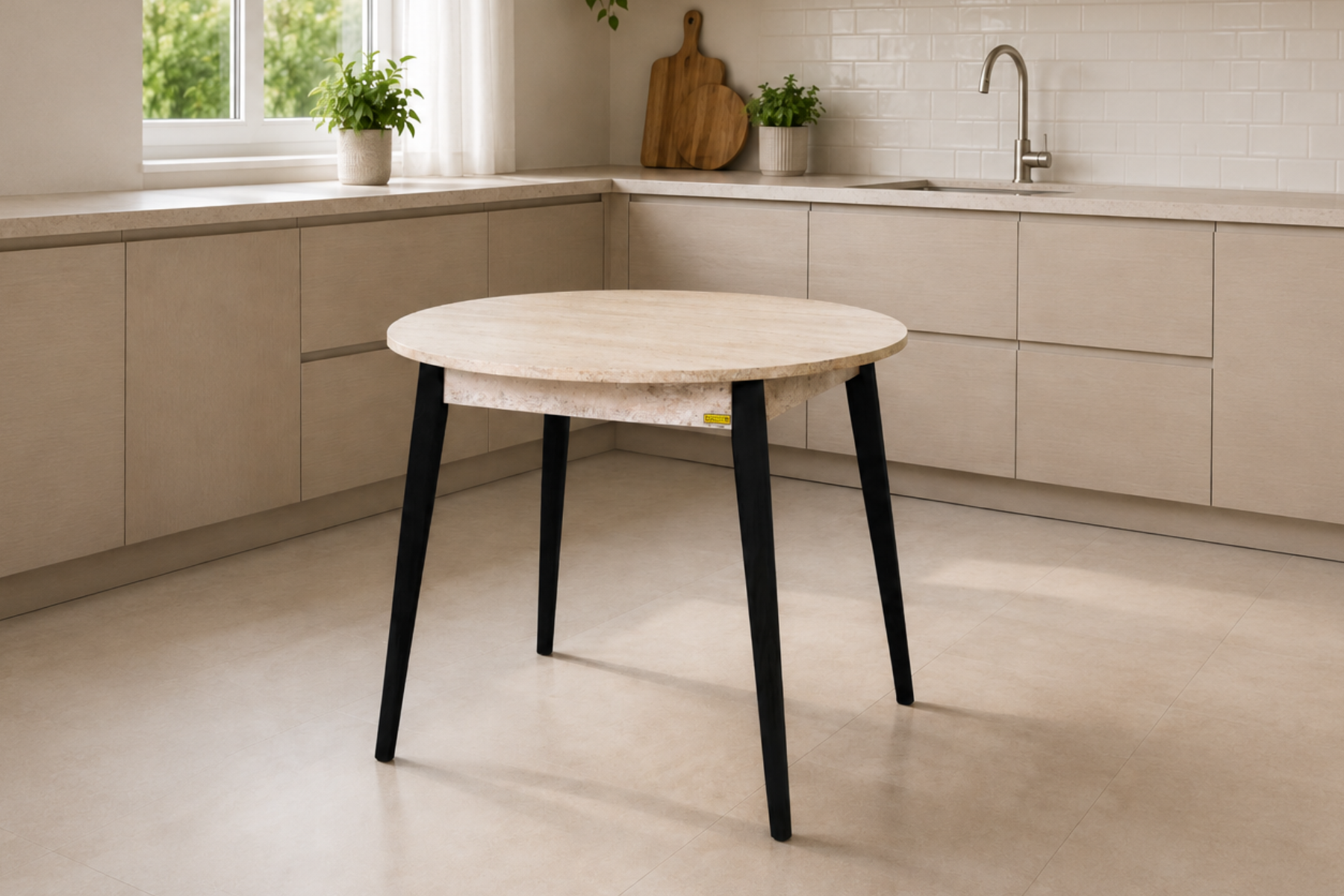 Vilinze Avanos Yuvarlak Sabit Mdf Mutfak Masası - Q90 Cm Traverten - Siyah