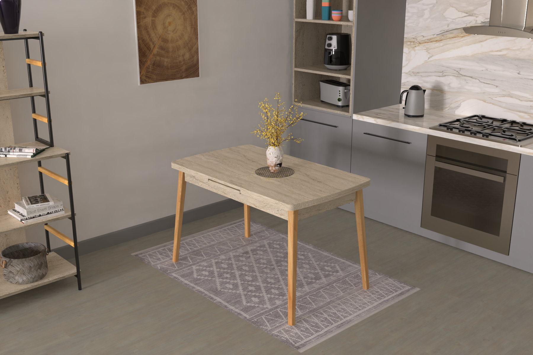 Vilinze Avanos Ahşap Açılır Kapanır Mdf Mutfak Masası - 70x120+30 cm