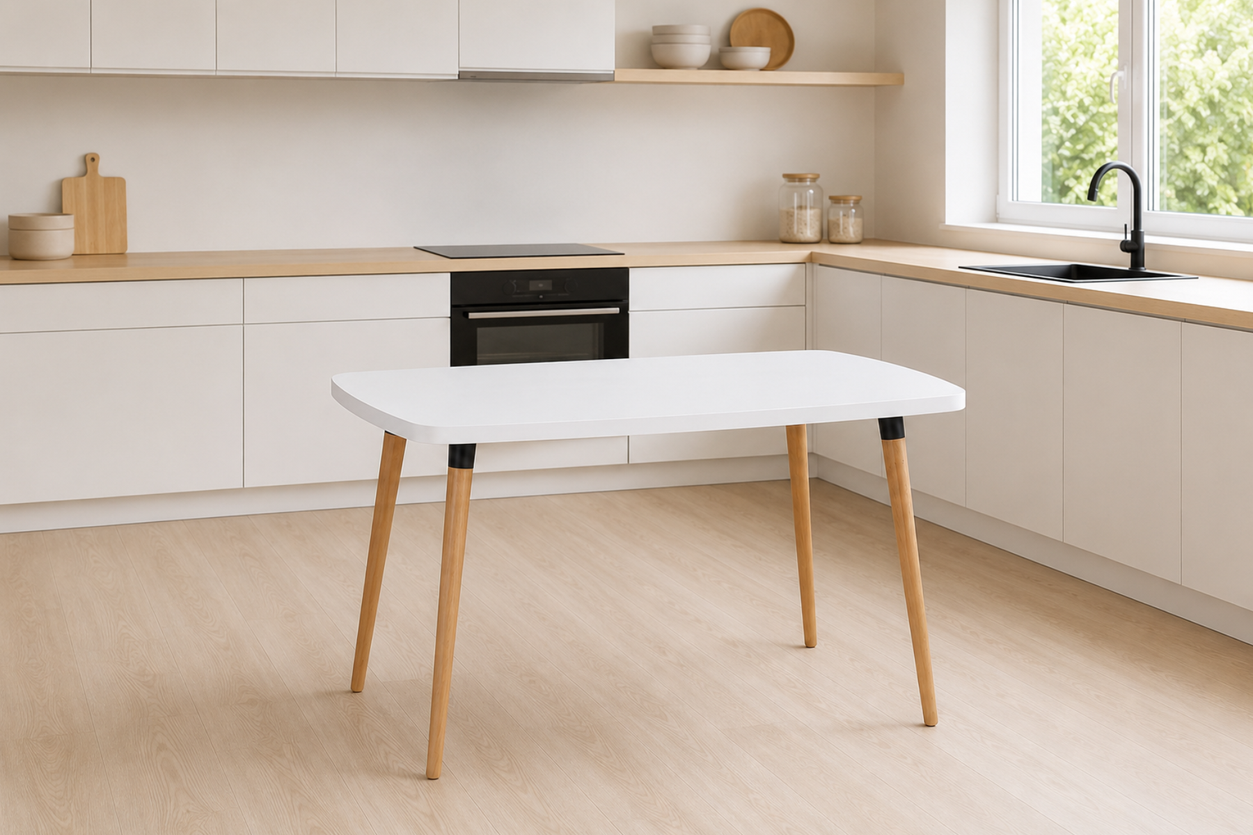 Vilinze Argos Sabit Mdf Mutfak Masası - 70x120 cm Beyaz/Naturel