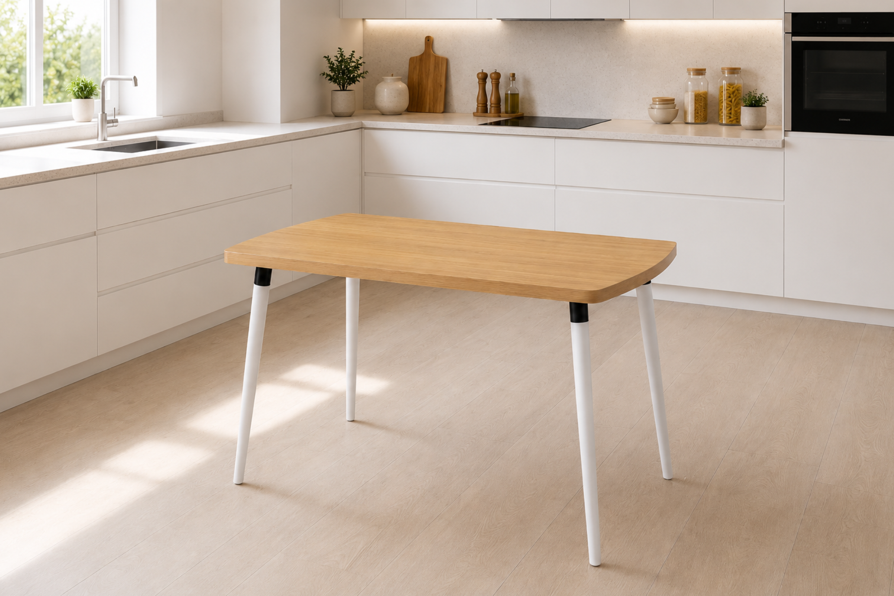 Vilinze Argos Sabit Mdf Mutfak Masası - 70x120 cm Naturel/Beyaz