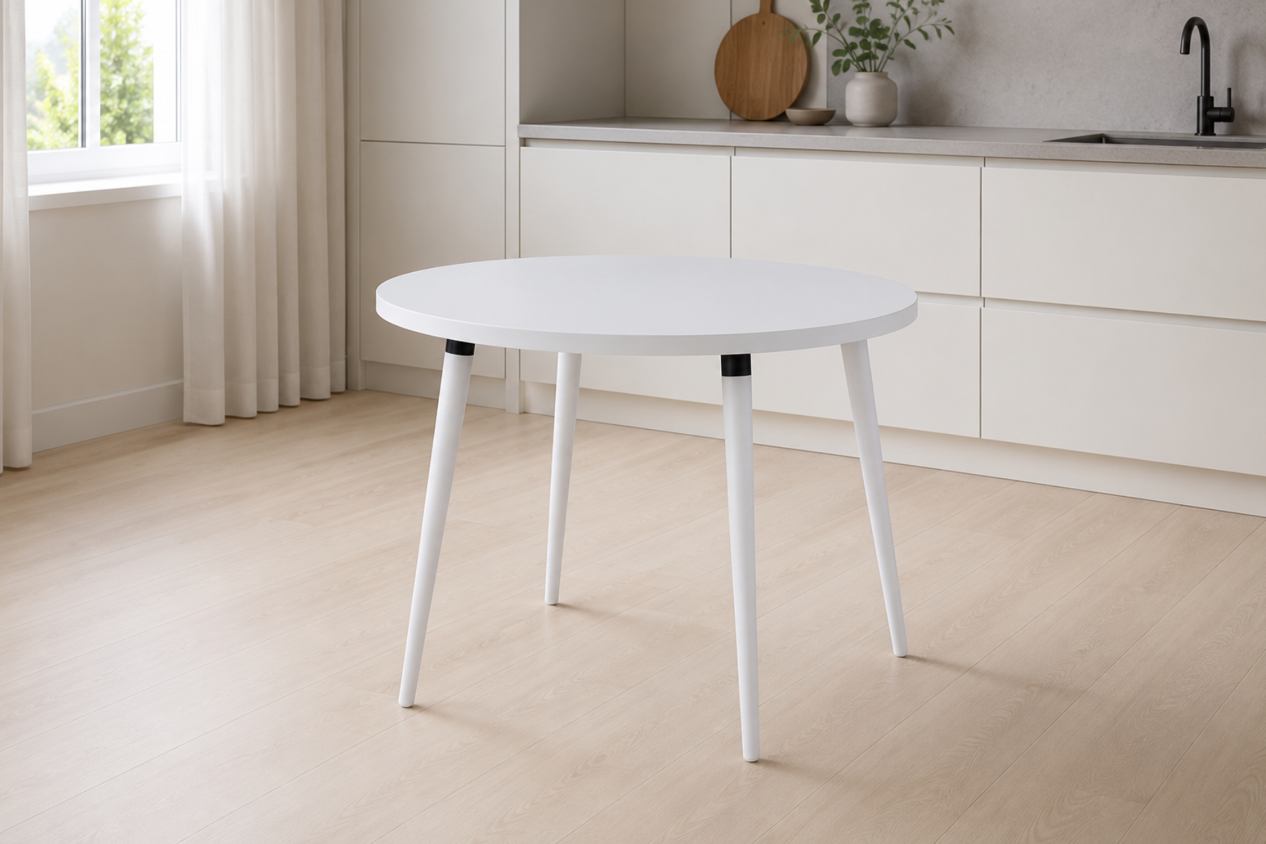 Vilinze Argos Yuvarlak MDF Sabit Mutfak Masası - Q90 Cm Beyaz