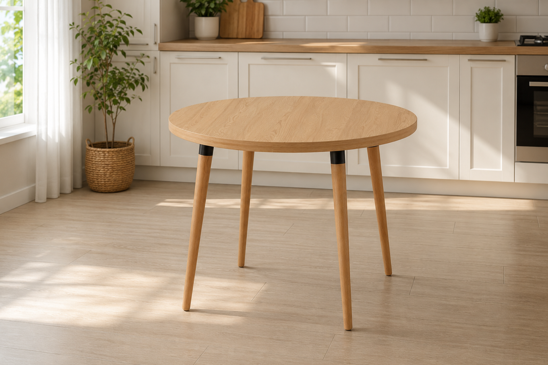 Vilinze Argos Yuvarlak MDF Sabit Mutfak Masası - Q90 Cm Naturel