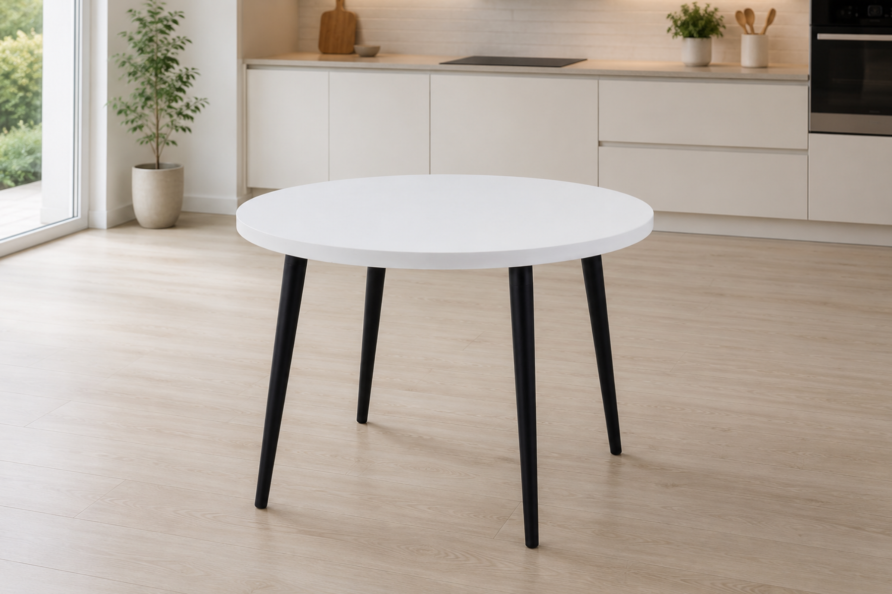 Vilinze Argos Yuvarlak MDF Sabit Mutfak Masası - Q90 Cm Beyaz/Siyah