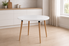 Vilinze Argos Yuvarlak MDF Sabit Mutfak Masası - Q90 Cm Beyaz/Naturel