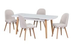 Mara Sandalye Aras Mutfak Masası Takımı - 80x140 cm Beyaz - Beyaz/Naturel