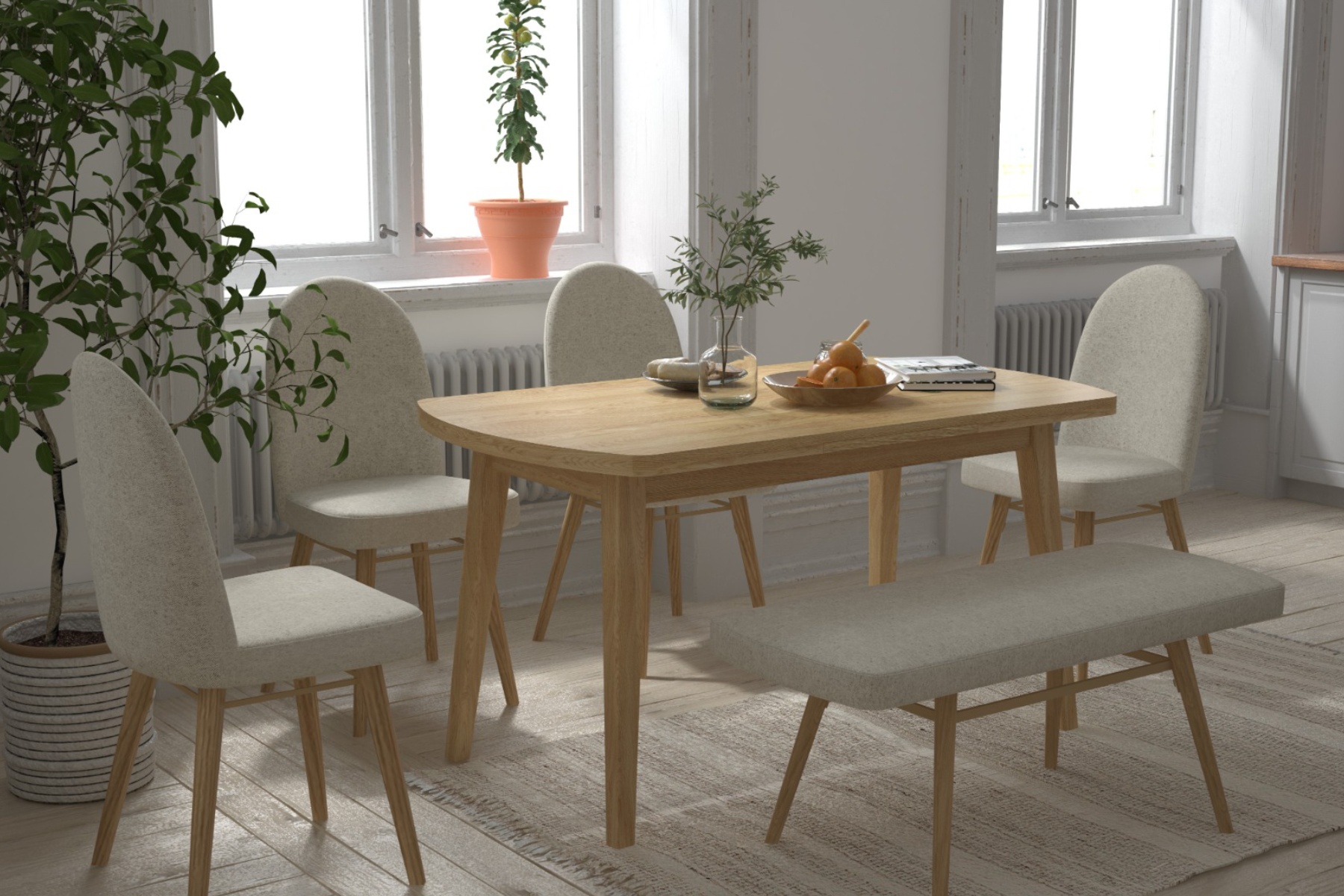 Mara Sandalye Hazar Bank Aras Mutfak Masası Takımı - 80x140 cm Beyaz - Naturel