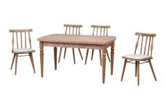 Soma Sandalye Turna Mutfak Masası Takımı - 80x140 cm Beyaz - Kestane