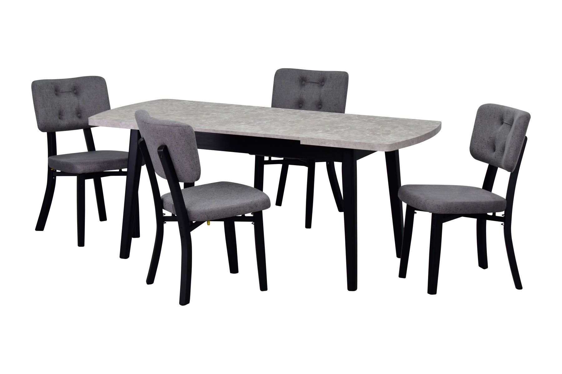 Mir Sandalye Aras Mutfak Masası Takımı - 80x140 cm Gri - Taş Desen/Siyah