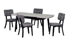 Mir Sandalye Aras Mutfak Masası Takımı - 80x140 cm Gri - Taş Desen/Siyah