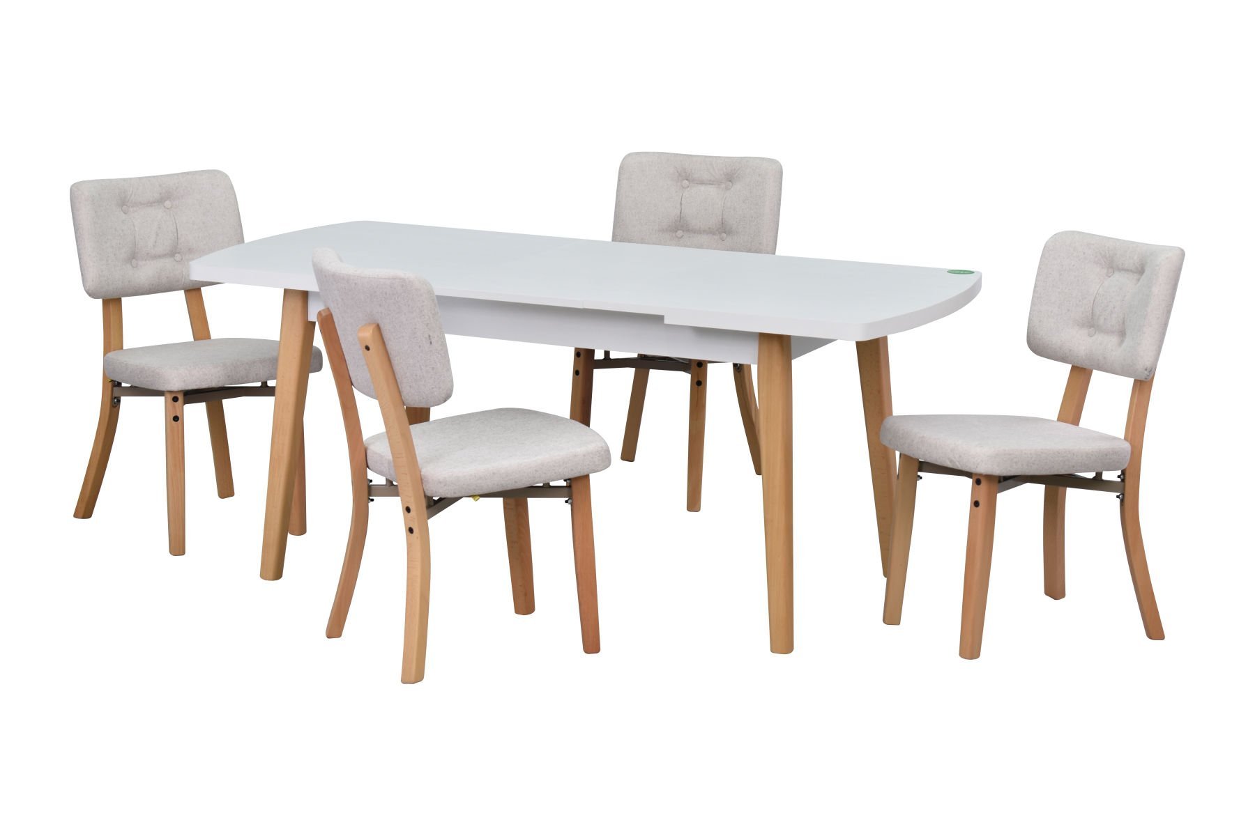 Mir Sandalye Aras Mutfak Masası Takımı - 80x140 cm Beyaz - Beyaz/Naturel