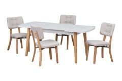 Mir Sandalye Aras Mutfak Masası Takımı - 80x140 cm Beyaz - Beyaz/Naturel