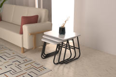 Vilinze Zigana Çok Amaçlı Siyah Metal Ayak 3'lü Zigon Sehpa