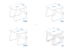 Vilinze Zigana Çok Amaçlı Siyah Metal Ayak 3'lü Zigon Sehpa Siyah