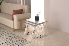 Vilinze Zigana Çok Amaçlı Beyaz Metal Ayak 3'lü Zigon Sehpa