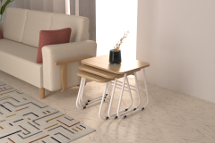 Vilinze Zigana Çok Amaçlı Beyaz Metal Ayak 3'lü Zigon Sehpa