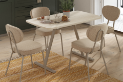 Vilinze Damla Sandalye Tatvan Vizon/Traverten Mutfak Masası Takımı - 70x120 cm