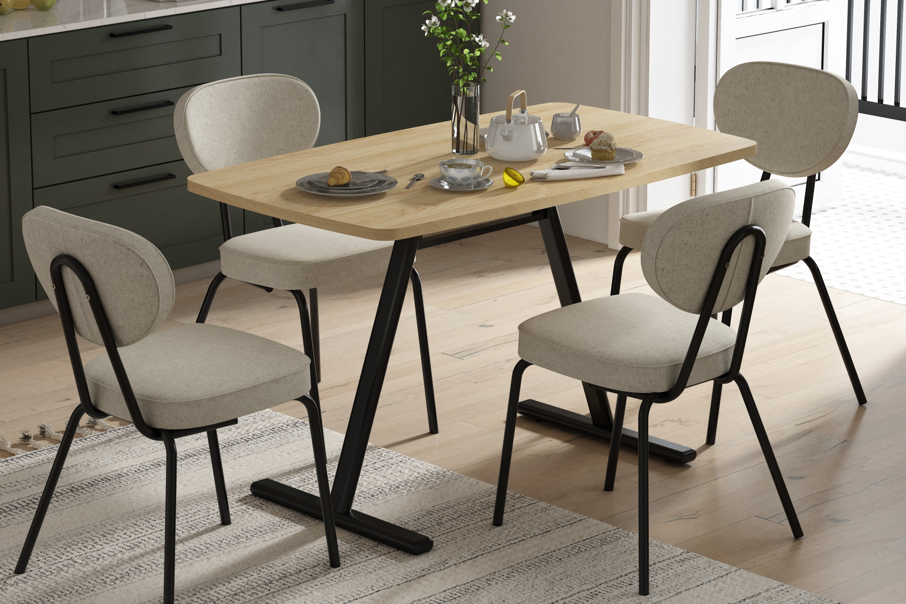 Vilinze Damla Sandalye Tatvan Mutfak Masası Takımı - 70x120 cm