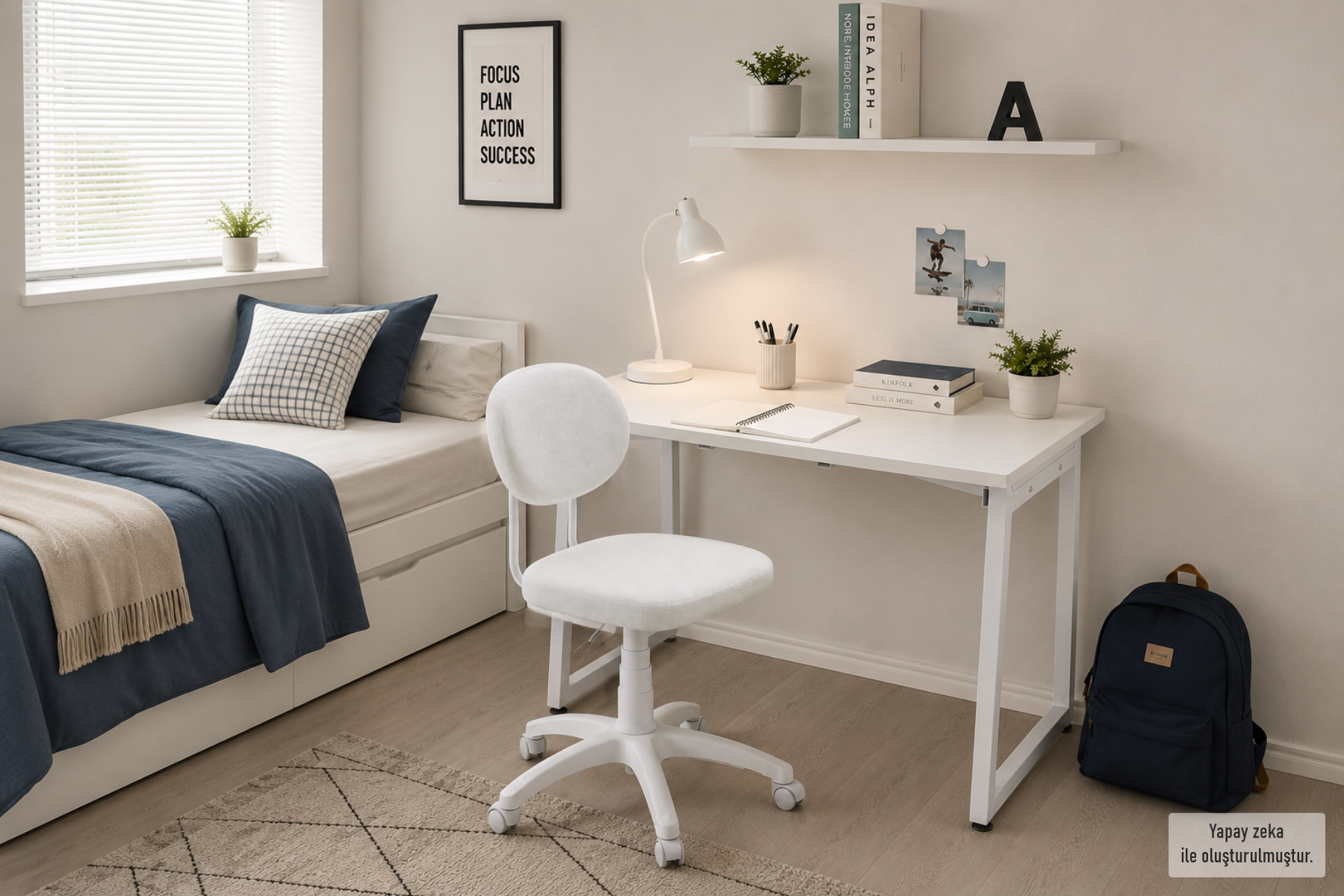 Vilinze Biga Çalışma Ofis Masası ve Deniz Çalışma Ofis Sandalyesi Set - 60x90 cm