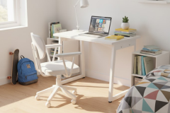 Vilinze Biga Çalışma Ofis Masası ve Deniz Çalışma Ofis Sandalyesi Set - 60x90 cm Beyaz/Kollu