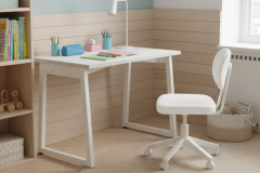 Vilinze Biga Çalışma Ofis Masası ve Deniz Çalışma Ofis Sandalyesi Set - 60x90 cm Beyaz/Kolsuz