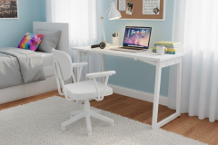 Vilinze Biga Çalışma Ofis Masası ve Deniz Çalışma Ofis Sandalyesi Set - 60x120 cm Beyaz/Kollu