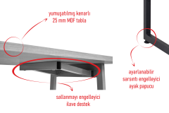 Vilinze Biga Çalışma Ofis Masası ve Deniz Çalışma Ofis Sandalyesi Set - 60x120 cm Beyaz/Kollu