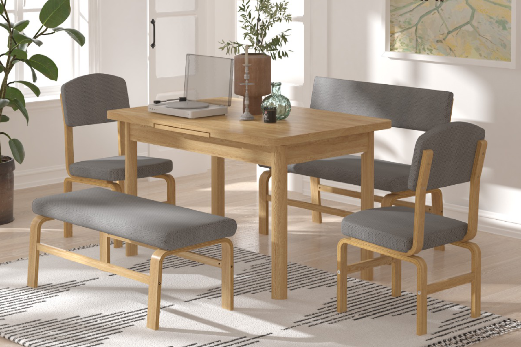Vilinze Ege Sandalye Peri Bank Fırat Mutfak Masası Takımı - 80x120 cm Gri