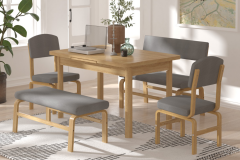 Vilinze Ege Sandalye Peri Bank Fırat Mutfak Masası Takımı - 80x120 cm Gri