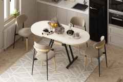 Vilinze Venüs Sandalye Afyon Mutfak Masası Takımı - 80x140 cm Traverten/Siyah - 4 Adet