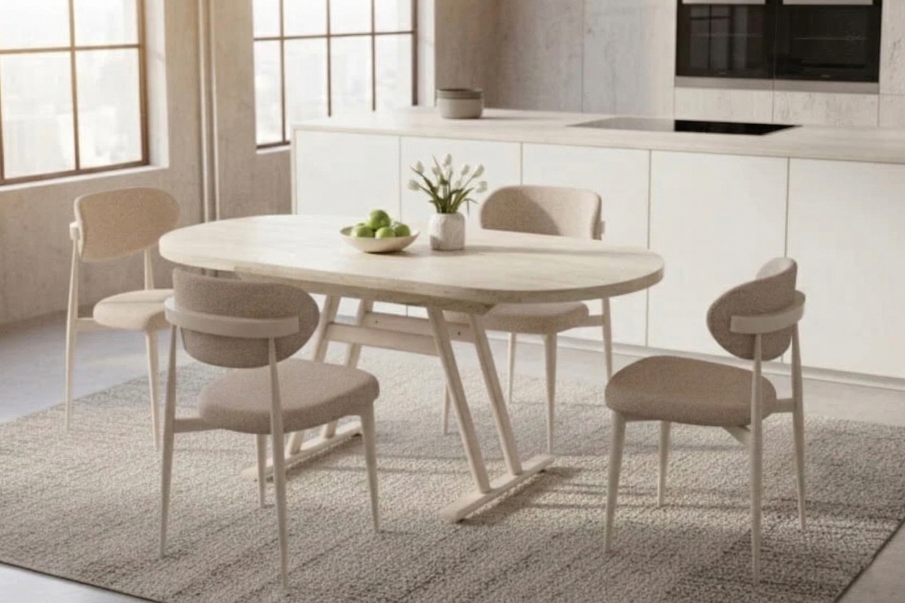 Vilinze Venüs Sandalye Afyon Mutfak Masası Takımı - 80x140 cm Traverten/Vizon - 4 Adet