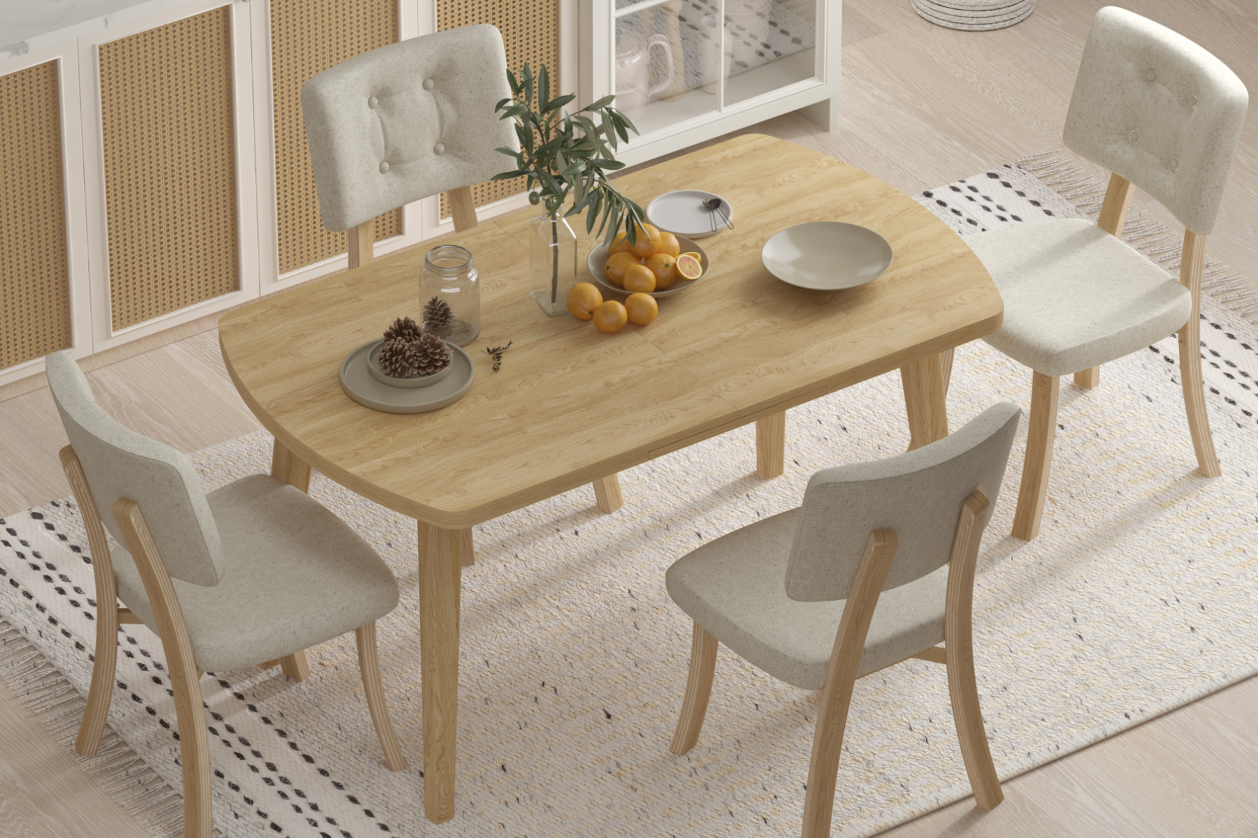 Vilinze Mir Sandalye Aras Mutfak Masası Takımı - 80x140 cm Naturel - 4 Adet