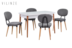 Vilinze Akdeniz Sandalye Golf Mutfak Masası Takımı - 70x120 cm Gri - Beyaz/Naturel - 4 Adet