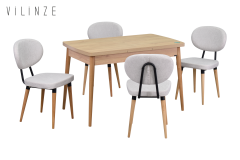 Vilinze Akdeniz Sandalye Golf Mutfak Masası Takımı - 70x120 cm Beyaz - Naturel - 4 Adet