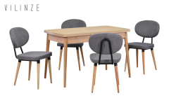 Vilinze Akdeniz Sandalye Golf Naturel Mutfak Masası Takımı - 70x120 cm Gri - Naturel - 6 Adet