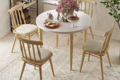 Vilinze Soma Sandalye Turna Yuvarlak Mutfak Masası Takımı Beyaz/Naturel