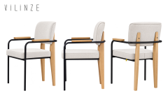 Vilinze Saray Ahşap-Metal Siyah Ayak Sigma Sandalye Naturel - Beyaz