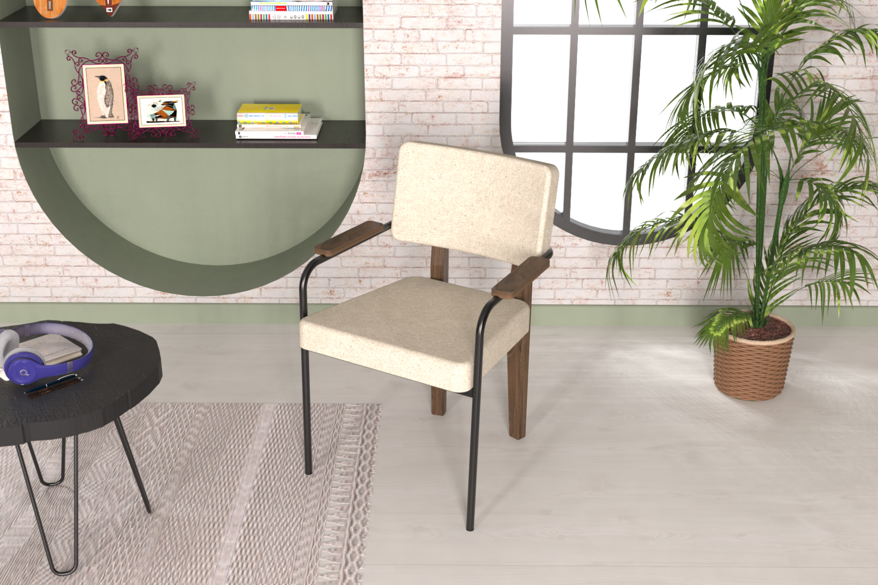 Vilinze Saray Ahşap-Metal Siyah Ayak Sigma Sandalye Kestane - Beyaz