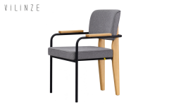Vilinze Saray Ahşap-Metal Siyah Ayak Sigma Sandalye Naturel - Gri