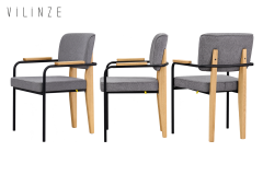 Vilinze Saray Ahşap-Metal Siyah Ayak Sigma Sandalye Naturel - Gri