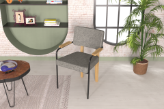 Vilinze Saray Ahşap-Metal Siyah Ayak Sigma Sandalye Naturel - Gri