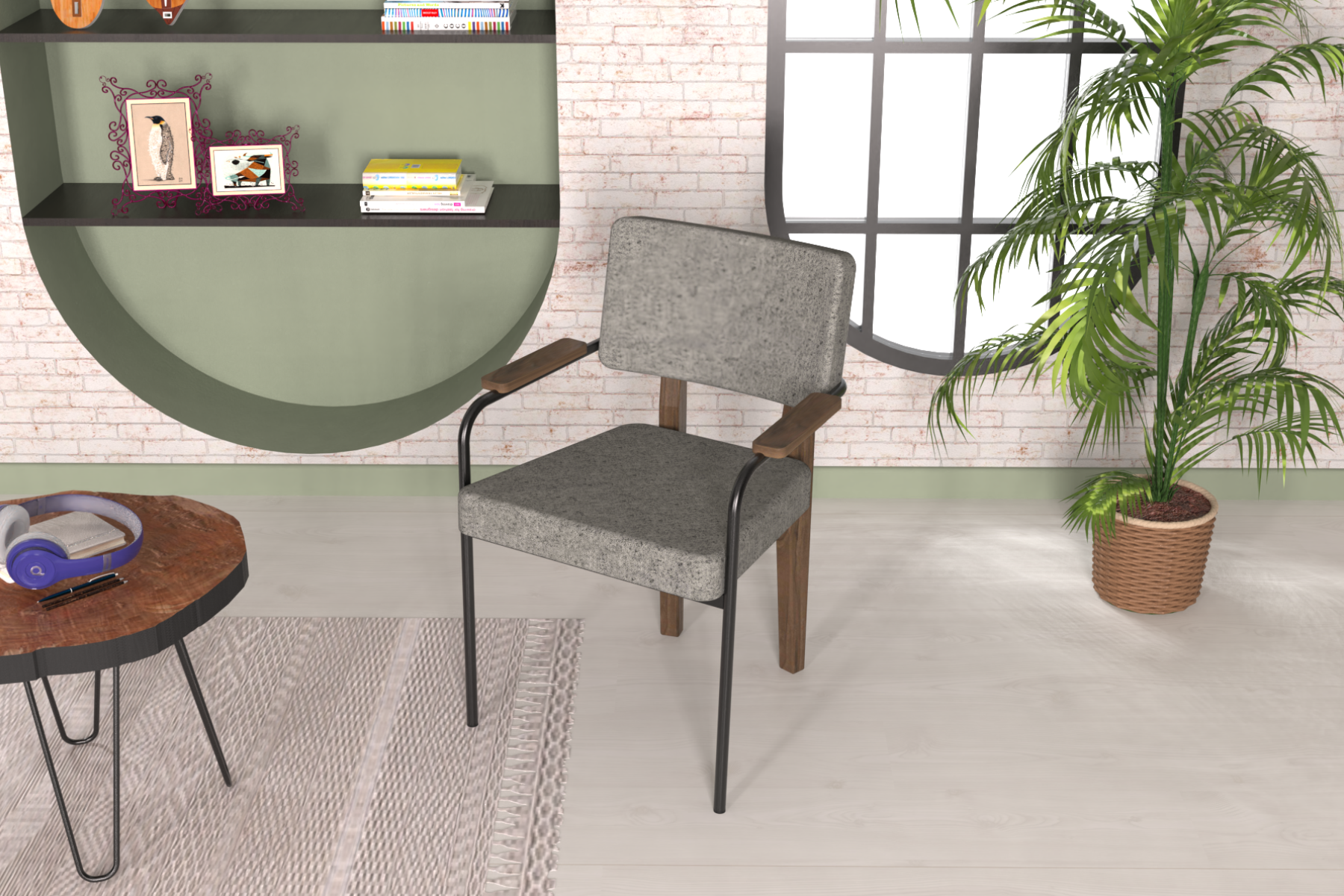 Vilinze Saray Ahşap-Metal Siyah Ayak Sigma Sandalye Kestane - Gri