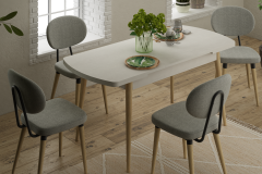 Vilinze Akdeniz Sandalye Golf Beyaz/Naturel Mutfak Masası Takımı - 70x120 cm