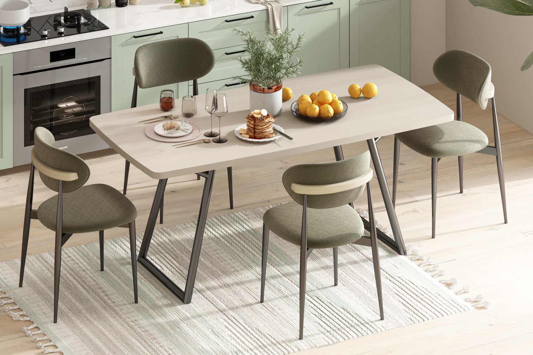 Vilinze Venüs Sandalye Truva Black Nikel Mutfak Masası Takımı - 90x180 cm