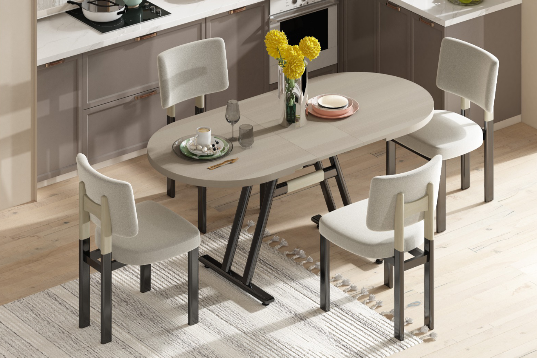 Vilinze Elvan Sandalye Afyon Mutfak Masası Takımı - 80x140 cm