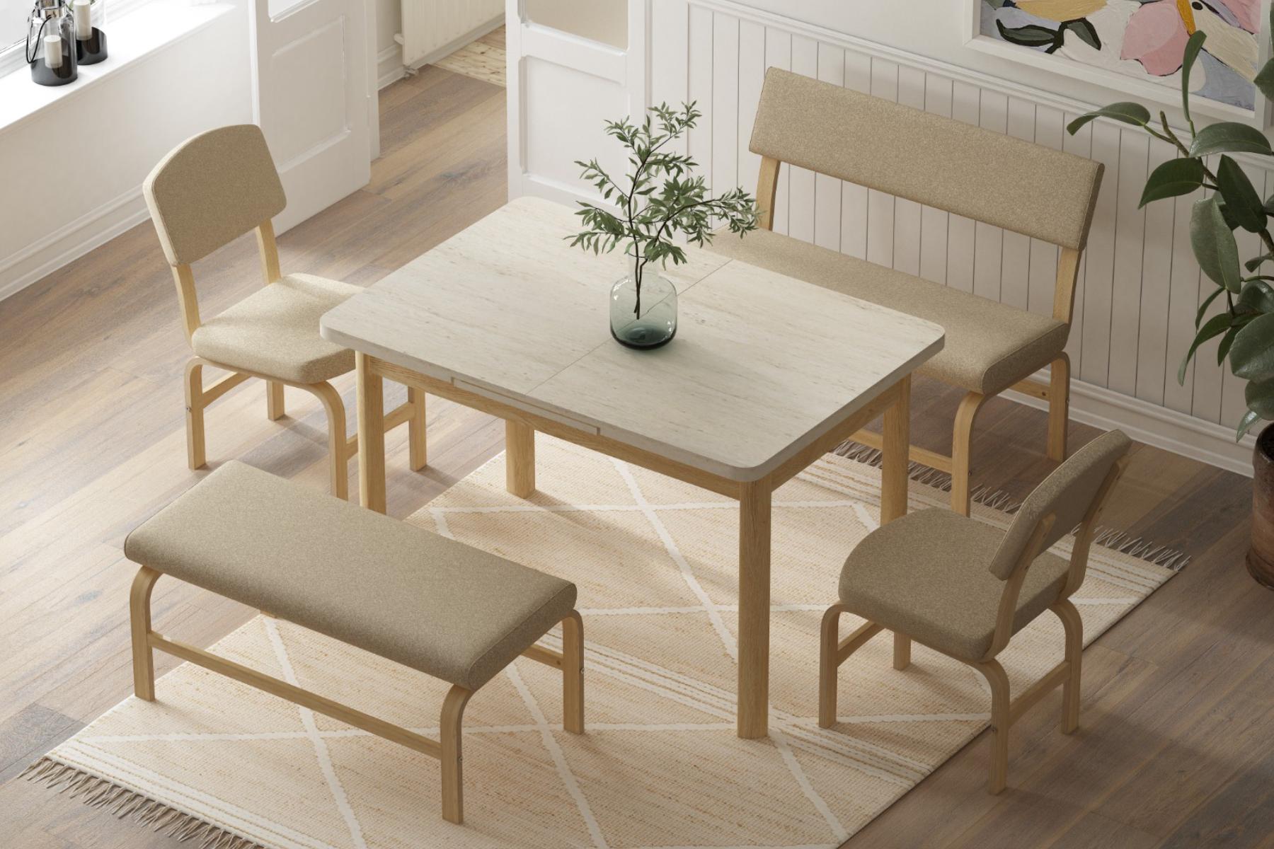 Vilinze Ege Sandalye Peri Bank Fırat Mutfak Masası Takımı - 80x120 cm