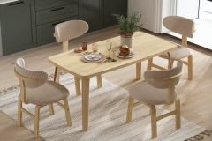 Vilinze Sofya Ahşap Sandalye Botan Ahşap Naturel Mutfak Masası Takımı - 90x180 cm